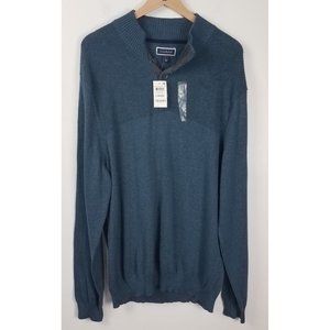 Club Room Men's Sz. Big & Tall Large Blue Wing Heather Button Mock Sweater NWT